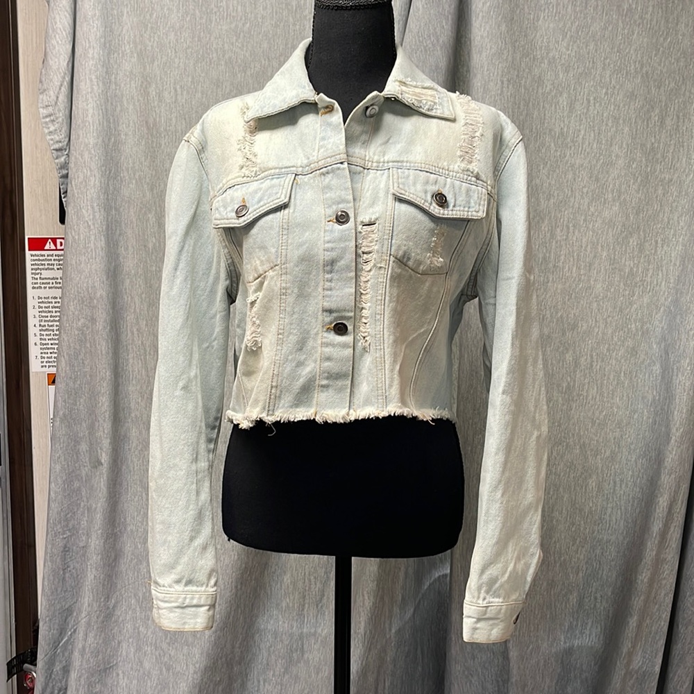 Love Tree Cropped Distressed Jean Jacket 100% Cotton
